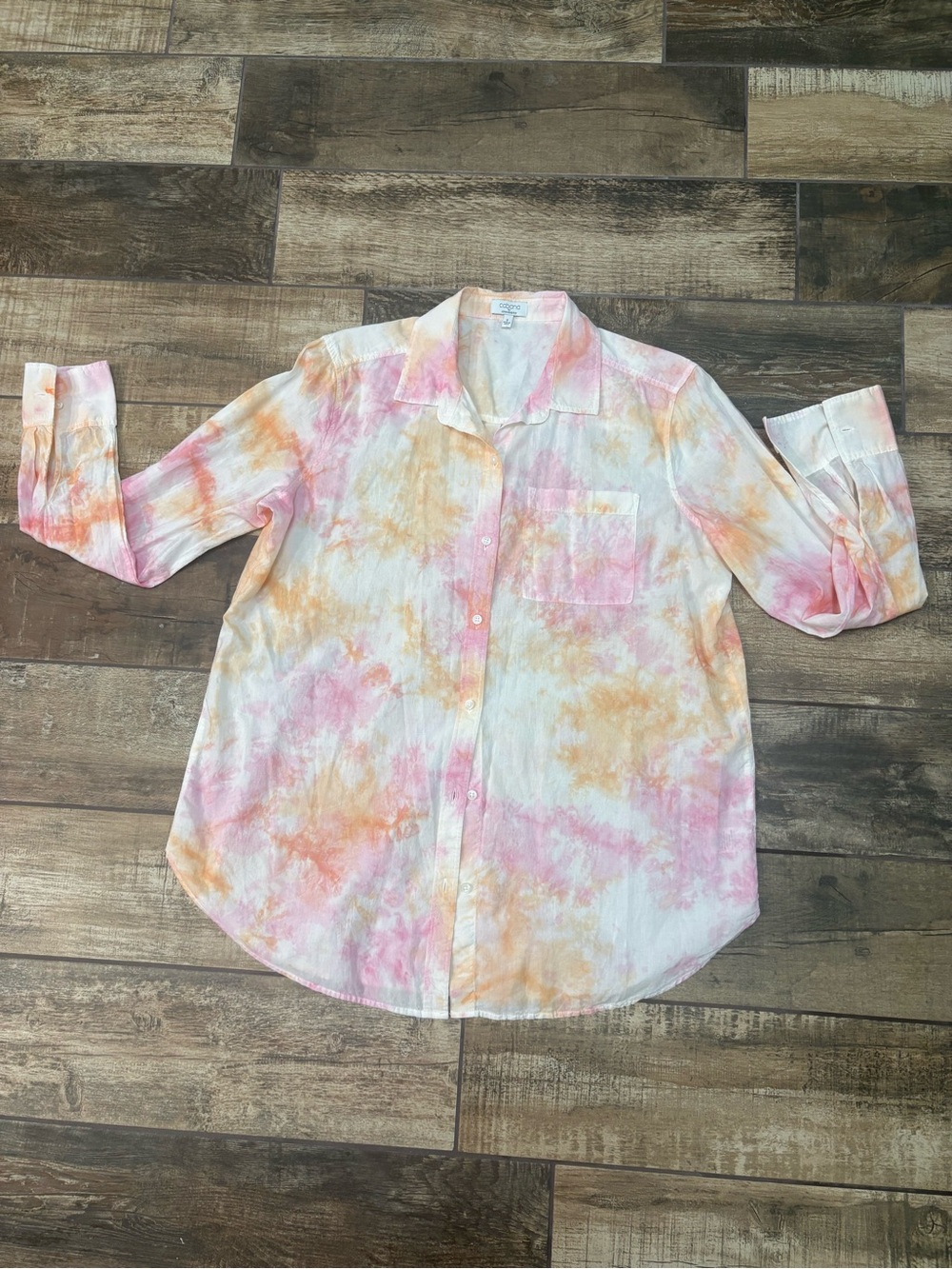 crown & ivy Pink and Orange Tie-Dye Button-Down Shirt
